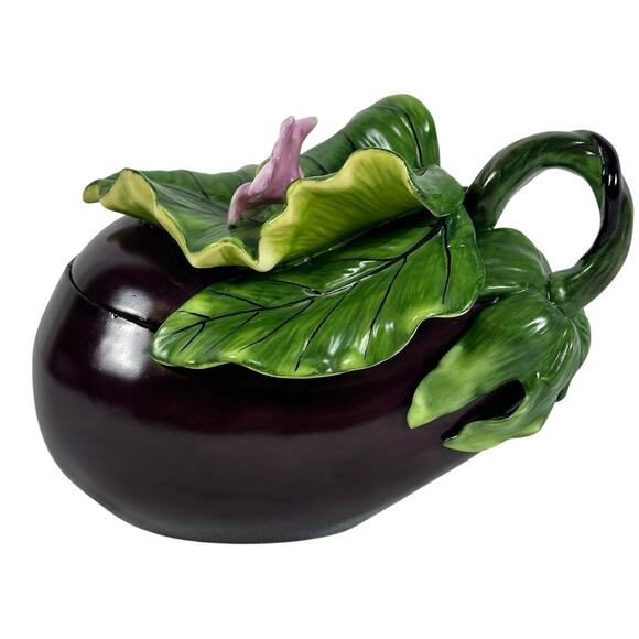 Fitz and Floyd Classics Eggplant Candy Dish/Trinket Dish Pink Flowers - Picture 5 of 11